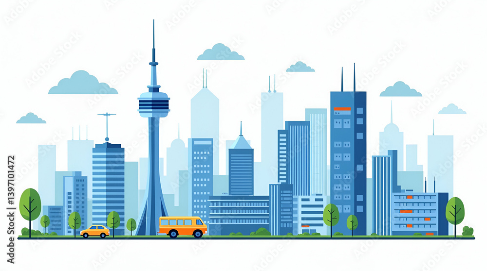 Poster flat vector illustration of advanced urban connectivity with 5g technology, showcasing smart city in