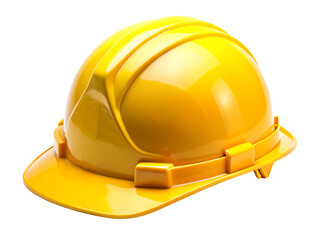 Close up shot of a yellow hard hat on a black background in studio light on transparent background