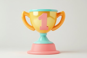 A colorful trophy with the number one on it isolated on white background