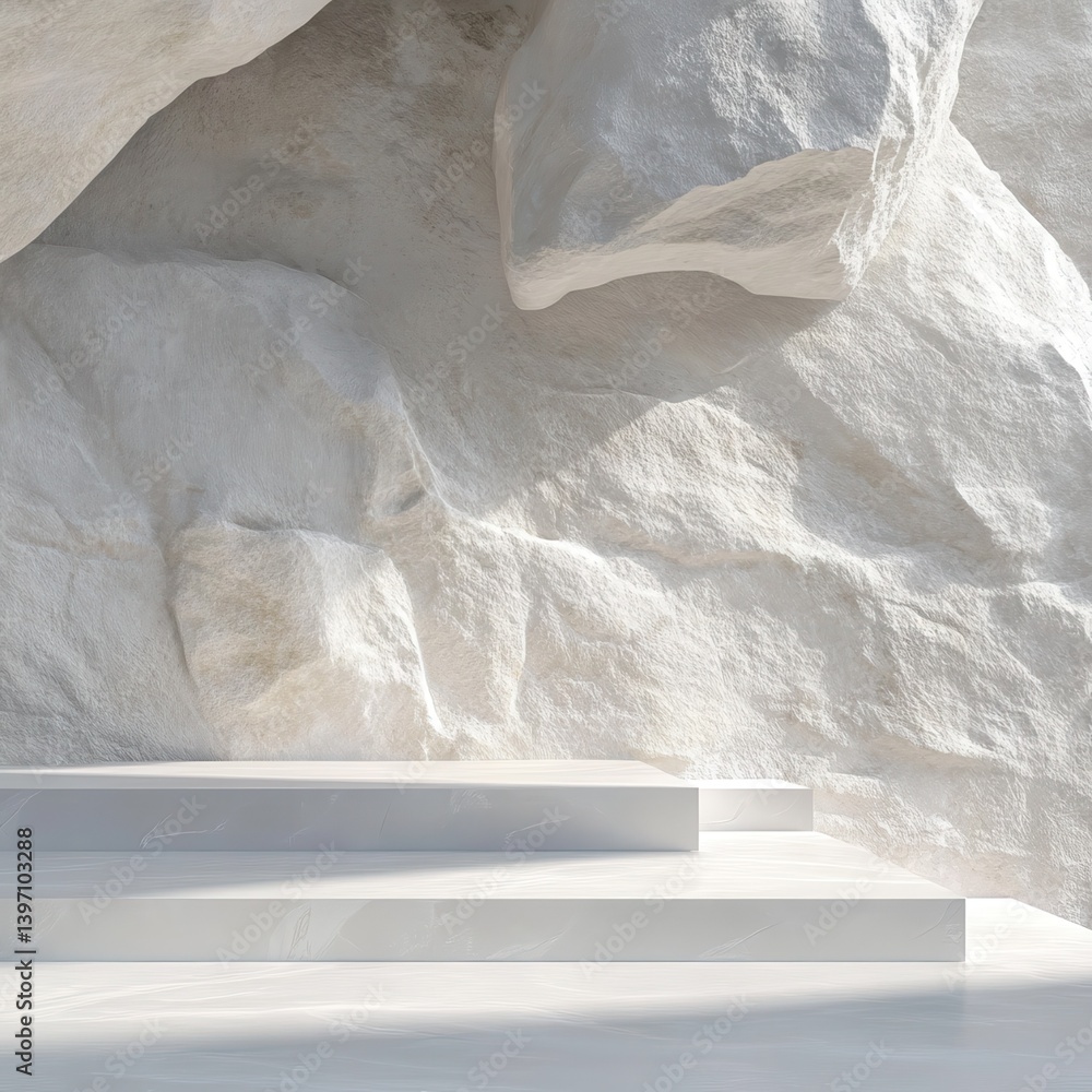 Poster abstract white background of natural. architecture stone empty space platform background conceptual 