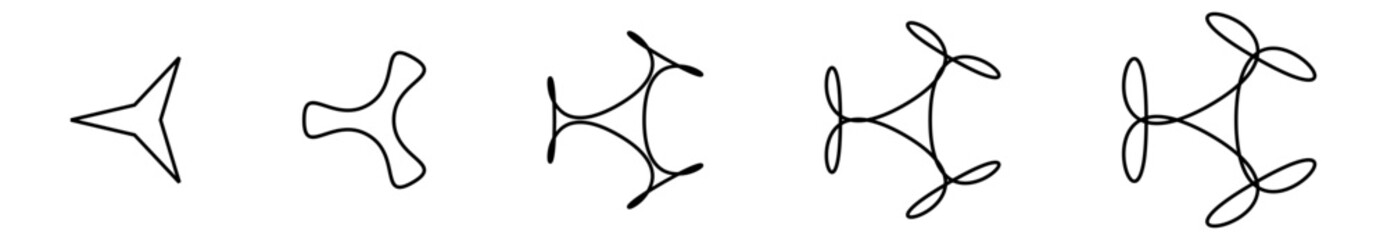 Vector outline of a geometric triple corners shape pattern formations with increment corners.	