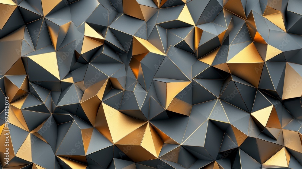Poster dynamic golden and gray geometric patterns abstract art modern design digital environment close-up v