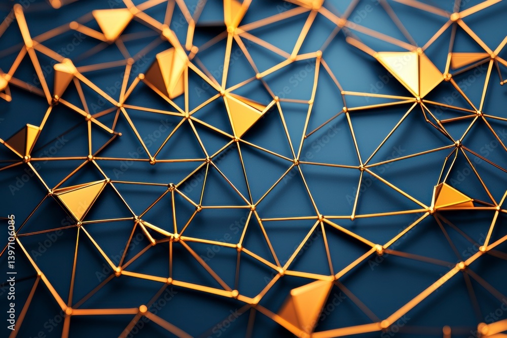 Poster dynamic golden geometric patterns abstract design digital art high-tech environment close-up perspec