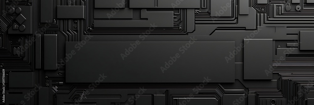 Poster a sleek, modern black circuit board design featuring intricate patterns, emphasizing technology and 