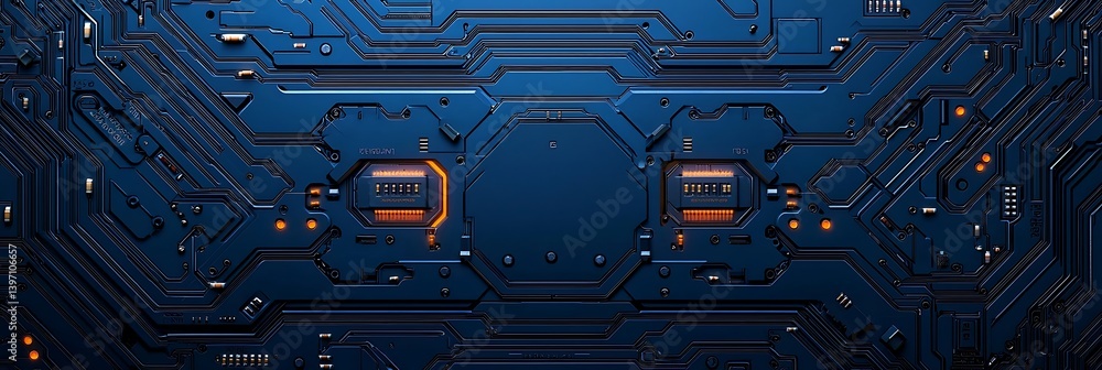 Poster a detailed close-up of a blue circuit board showcasing intricate pathways and components, emphasizin