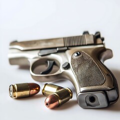 Obraz premium Gun with bullets displayed on clean white background image