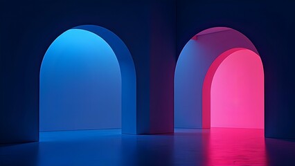 abstract minimalist maximalism with electric blue and magenta arcs curve for poster,promotion,branding social media