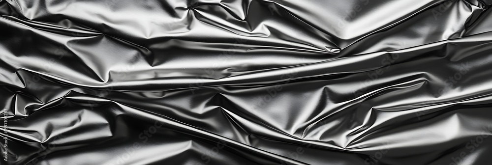 Poster a close-up of crumpled black plastic, showcasing intricate folds and textures, creating an intriguin