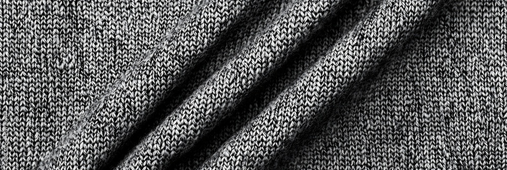 Poster a close-up view of textured fabric, showcasing intricate knitting patterns and the interplay of ligh