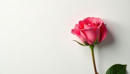 Single perfect rose, pristine white background , closeup, stem, photography