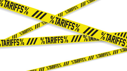 Slogan TARIFFS on yellow tapes. Vector illustration.