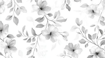 Seamless pattern of white flowers and leaves on a white background. the flowers are arranged in a repeating pattern, with each flower having a unique shape and size.