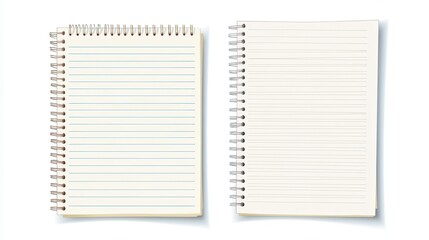 Realistic lined note paper. Blank gridded notebook papers for homework and exercises. Vector pads paper from a workbook with shadow. PNG image illustration