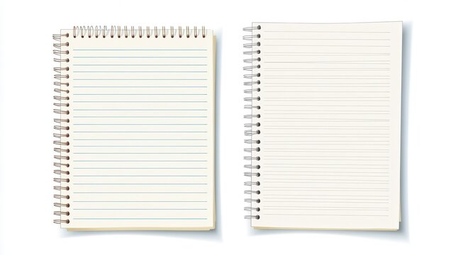 Realistic lined note paper. Blank gridded notebook papers for homework and exercises. Vector pads paper from a workbook with shadow. PNG image illustration