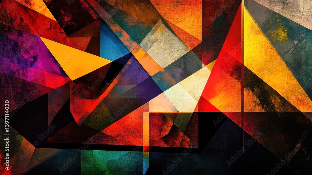 Poster abstract geometric shapes in vibrant colors creating a modern and dynamic visual composition illustr