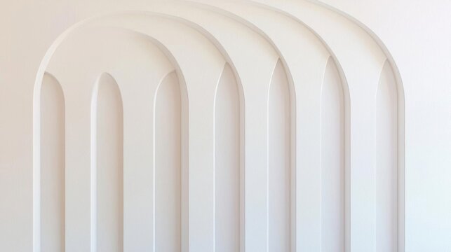 Close-up of a white wall with a row of arches. the arches are arranged in a symmetrical pattern, with each arch slightly overlapping the one below it.