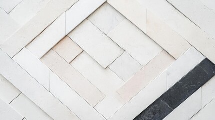 Close-up of a herringbone pattern made up of white tiles. the tiles are arranged in a zigzag pattern, with each tile having a different color and texture.