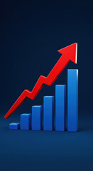  Upward Trend: Growth Chart Illustration | Red Arrow & Blue Bars Showing Sales, Business & Financial Success
