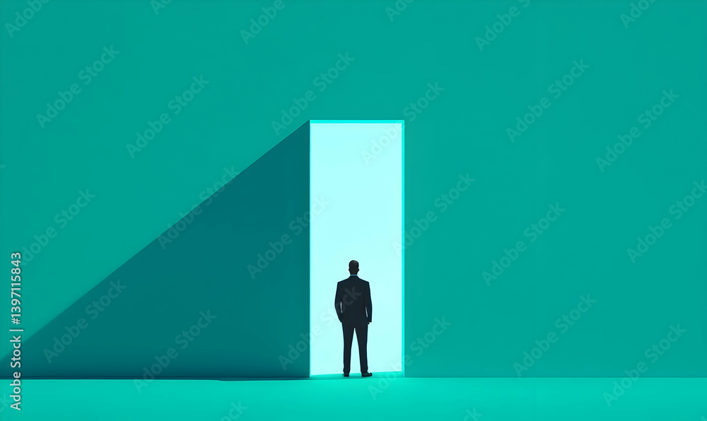 Poster abstract representation of a person standing in front of a door