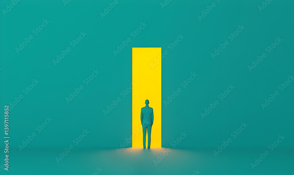 Poster abstract representation of a person standing in a colorful space