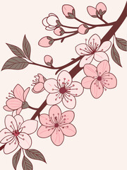 Cherry Blossom Branch Vector in Japanese Style – Soft Petals with Elegant Simplicity