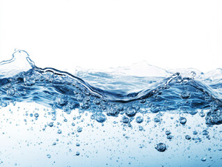 Rippling water surface with bubbles against a white background