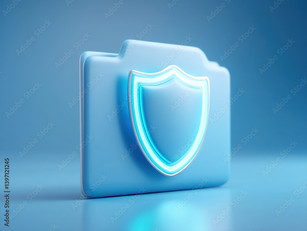 Poster glowing document folder with shield design symbolizes security and protection digital environment. t