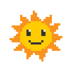 Fototapeta premium Smiling sun. Pixel art, vector illustration. PNG with transparent background. 