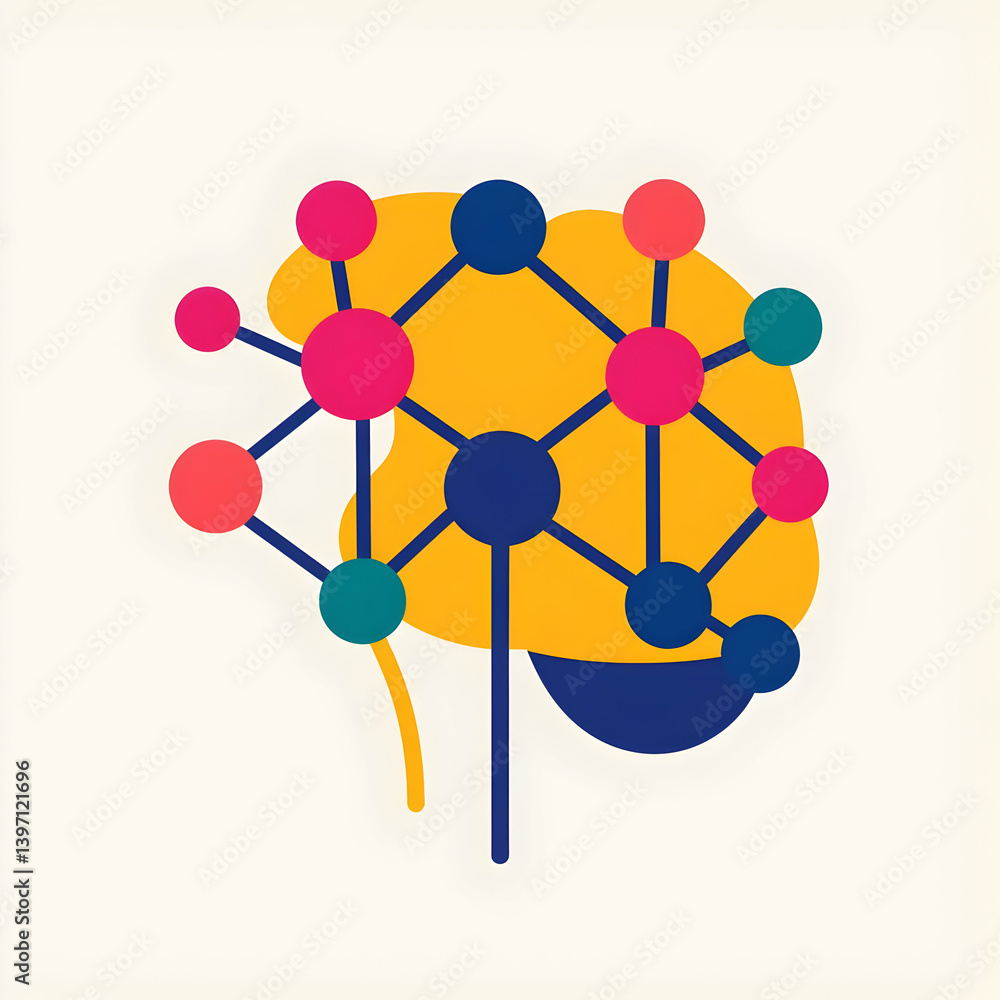 Poster simple graphic representation of brain with interconnected nodes