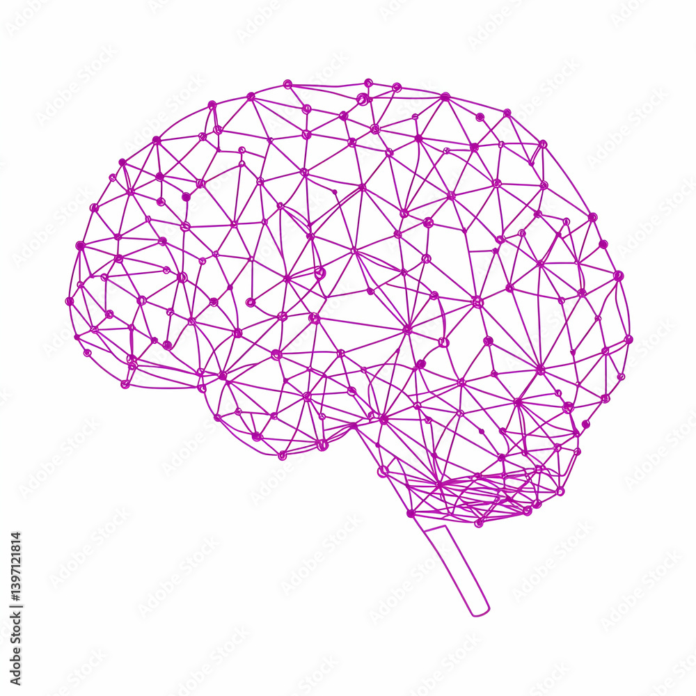 Poster abstract graphic of interconnected brain design with nodes and lines