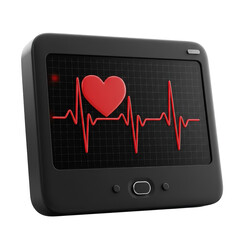Heartbeat Monitor 3D with ECG Pulse and Red Heart Icon