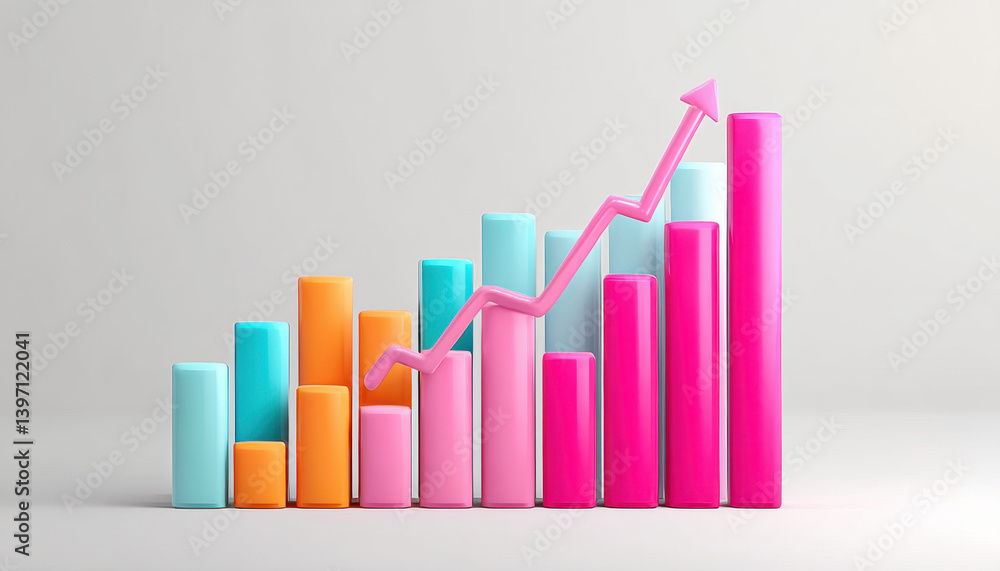 Aufkleber vibrant 3d chart with colorful blocks and upward arrow, symbolizing growth and success in data visua