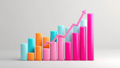 Vibrant 3D chart with colorful blocks and upward arrow, symbolizing growth and success in data visualization