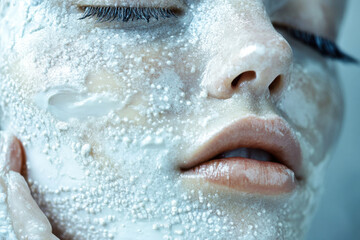 Obraz premium Close-up of a woman applying a cleansing mask during a skincare routine indoors