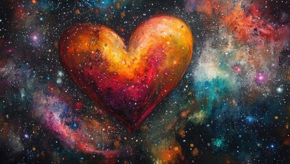 A vibrant cosmic heart painted in the vastness of space.