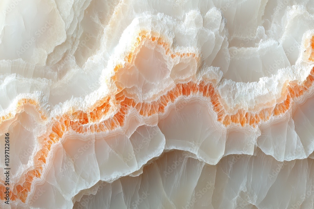 Poster close-up shot of white onyx stone with orange banding pattern. use as texture, background, or visual