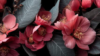 Crimson And Charcoal Leaves Moody Floral Background Texture Wallpaper
