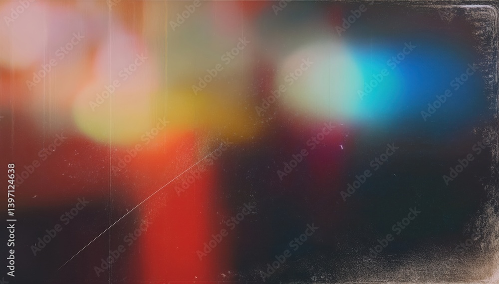 Poster grunge textured gradient blur with vivid blue and red light leak effect for vintage overlay or retro