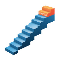 Blue stairs leading to orange top step, success, top level or career minimal modern concept, 3D illustration