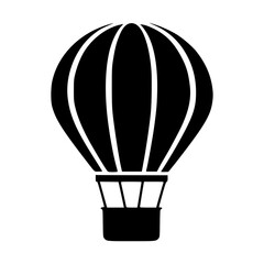  Black Hot Air Balloon Icon Isolated on White Background, Minimalist Travel Symbol for Adventure Graphics, Tourism Apps, Air Transport Concepts, Web Icons, and Logo Designs