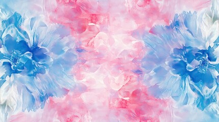 Fototapeta premium Fairly pink and blue creative floral watercolor background and border illustration