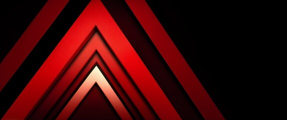 Red chevron shapes recede into the dark background, layered triangle