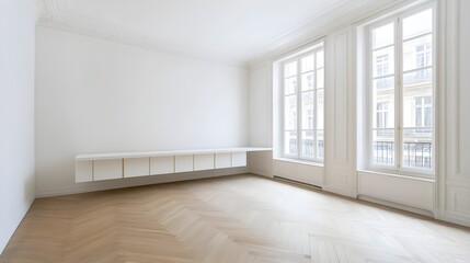 Fototapeta premium Elegant White Kitchen with Minimalist Cabinets and Gold Handles