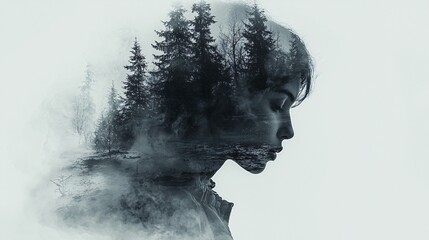 Profile of a Person with Forest Overlay Representing Inner Turmoil