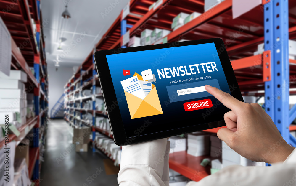 Poster newsletter signup page on computer for customer to subscribe snugly newsletter update information to