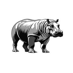 Fototapeta premium Hippo standing in a natural habitat during daylight hours, displaying distinct features and a robust body structure