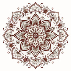 Circular pattern in the form of a mandala. Henna tatoo mandala. Mehndi style. Decorative pattern in oriental style. Coloring book page.