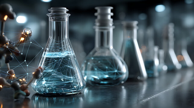 Futuristic lab with glassware and chemistry tools modern scientific innovation in a clean minimalist environment