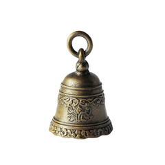 Bronze bell with intricate designs, white background
