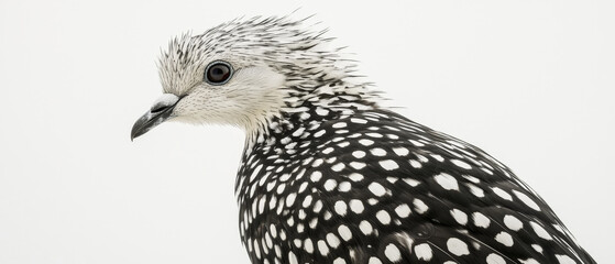Fototapeta premium Close-up profile of a speckled bird, black and white plumage